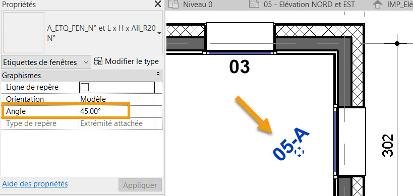 Angle des etiquettes Revit